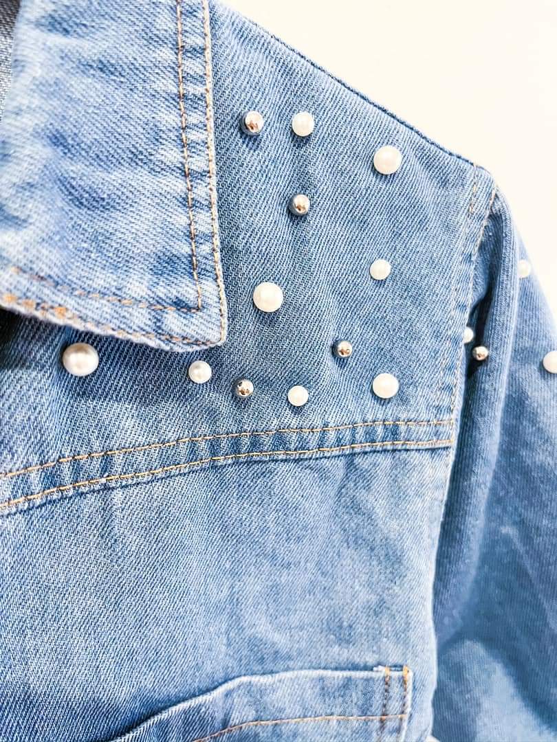 Kids Pearl Studded Denim Jacket