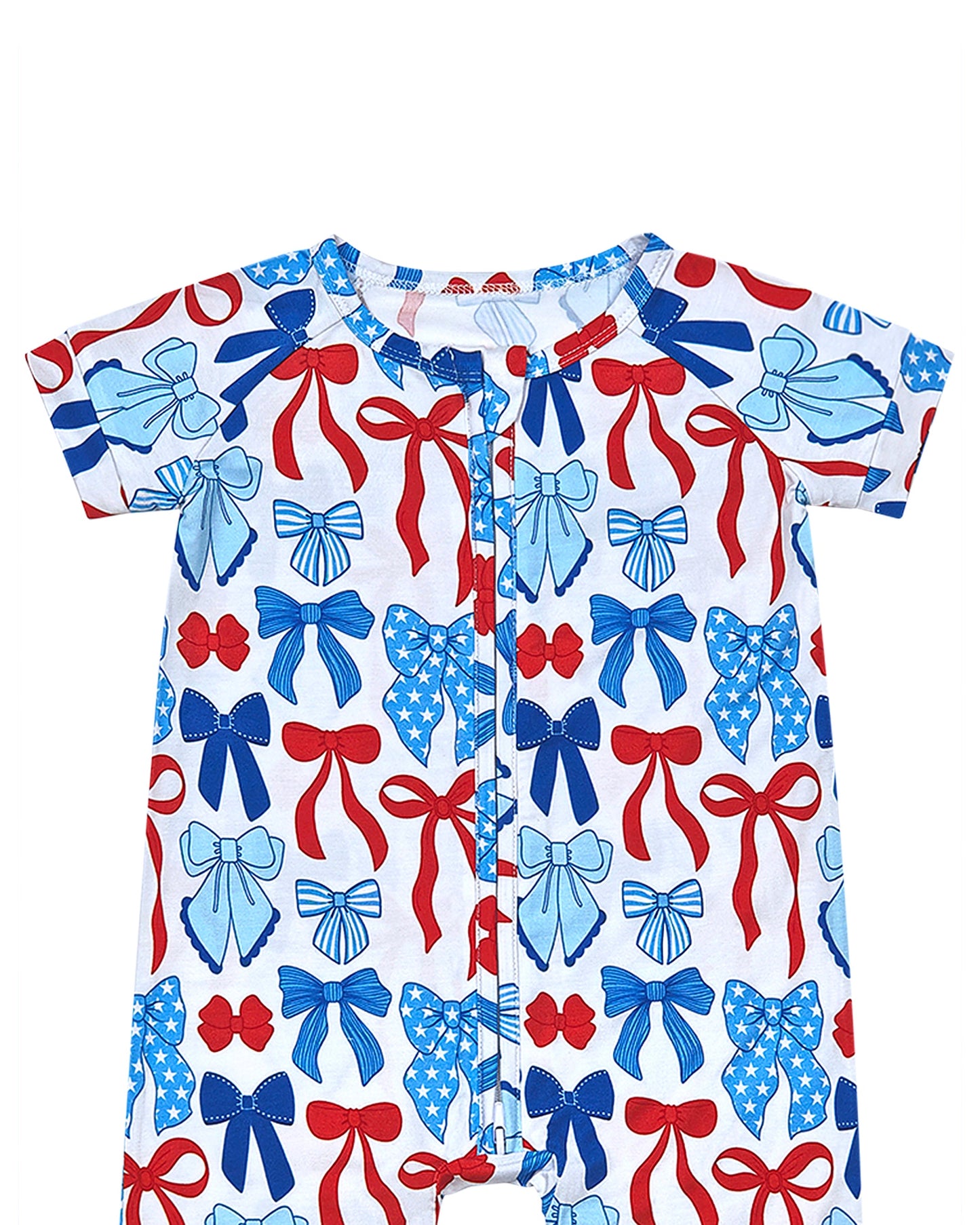 Bamboo Shorty Romper | Red-White & Bows