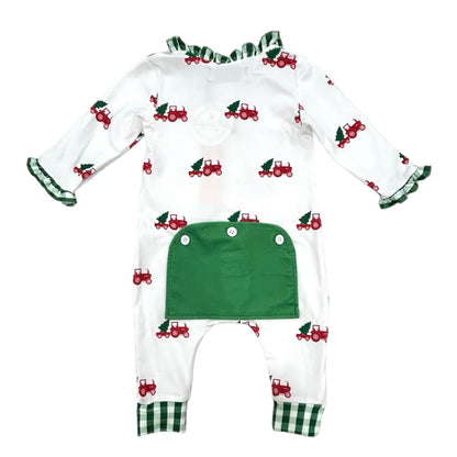 Oh What Fun Holiday Collection| Ruffled Christmas Tractor Buttflap Jammies