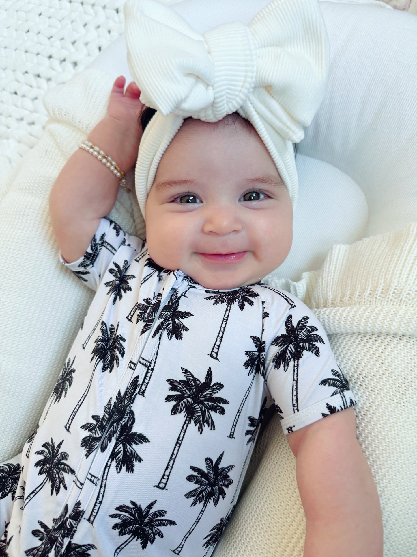 Bamboo Shorty Romper  | Palm Style White