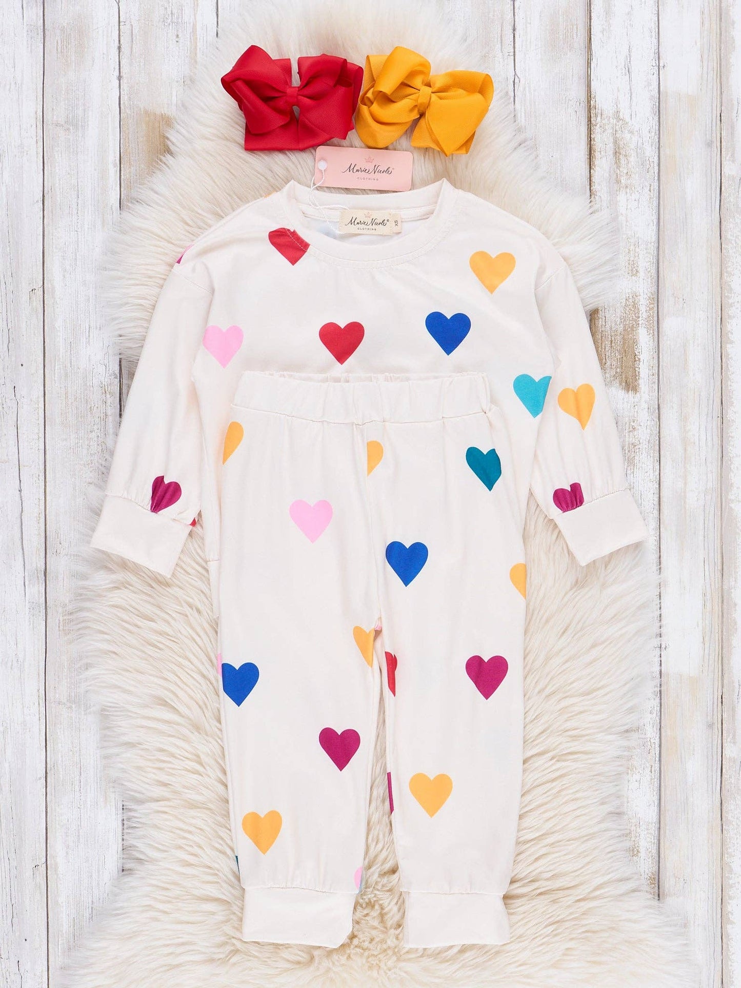 Cream Rainbow Hearts Outfit - Restocked!: 5XL(9/10yrs)