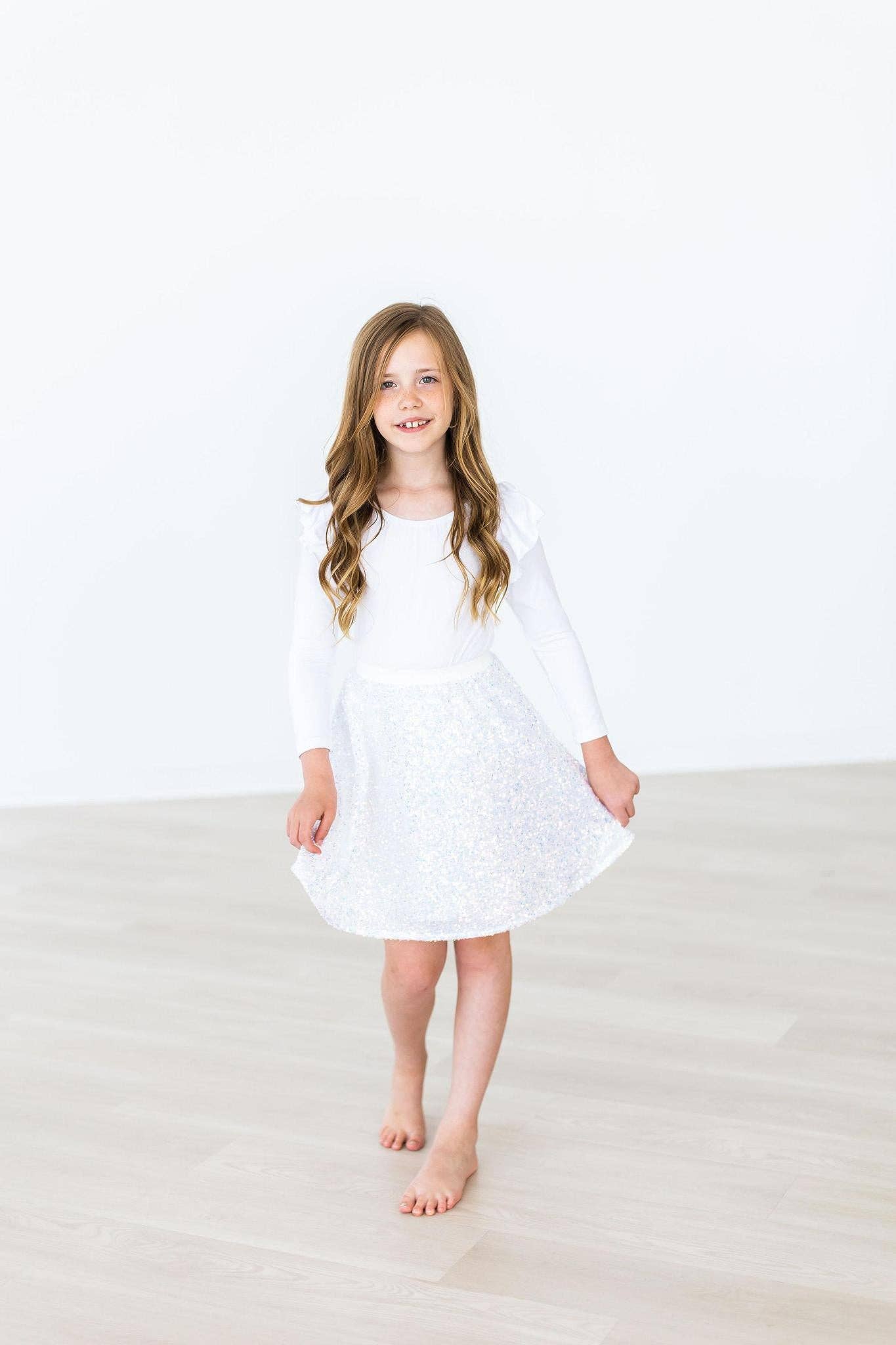 White L/S Flutter Sleeve Leotard: 5/6