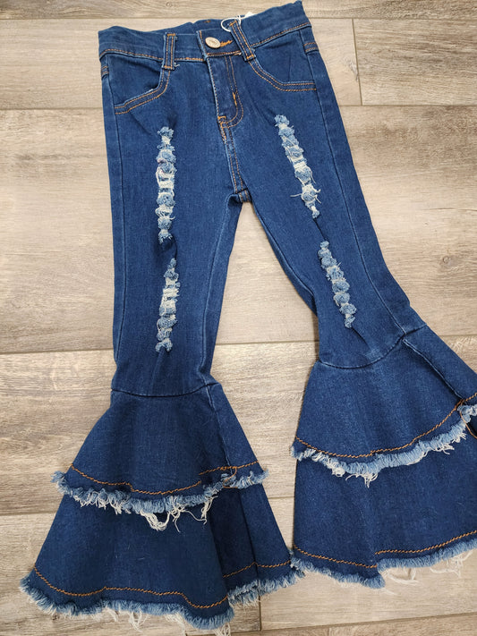 Dark Wash Tiered Ruffled Denim