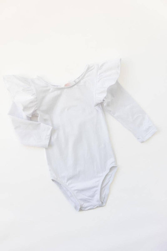 White L/S Flutter Sleeve Leotard: 12-24M