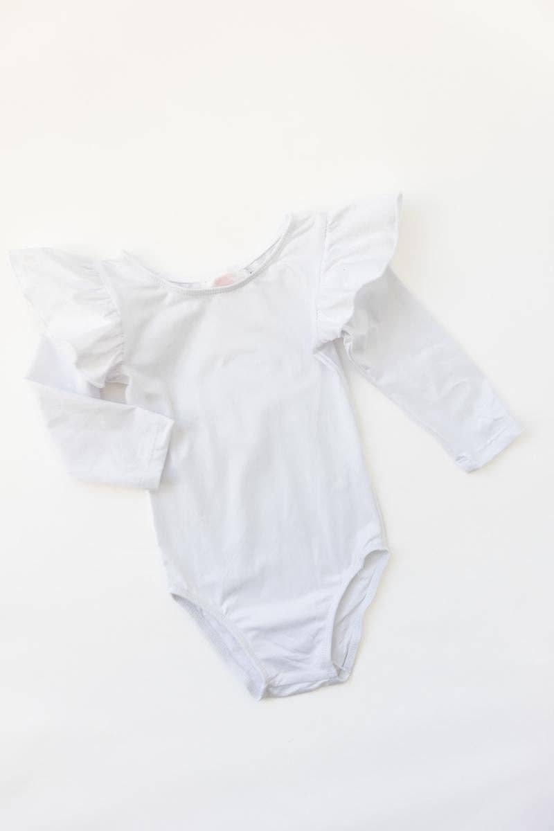 White L/S Flutter Sleeve Leotard: 3T