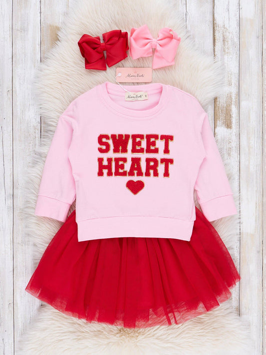 Pink & Red Sweet Heart Outfit w/ Tulle Skirt: L(4yrs)