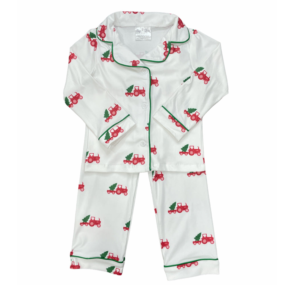 Oh What Fun Holiday Collection| Christmas Tractor Button Down Jammies