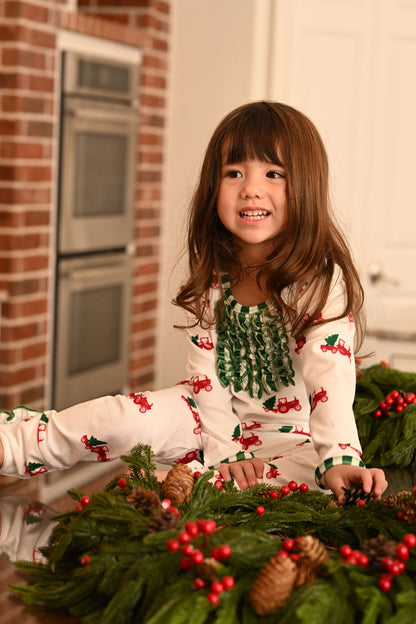 Oh What Fun Holiday Collection| Ruffled Christmas Tractor Buttflap Jammies