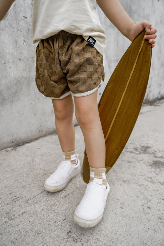 Checker Terry Shorts- Mocha