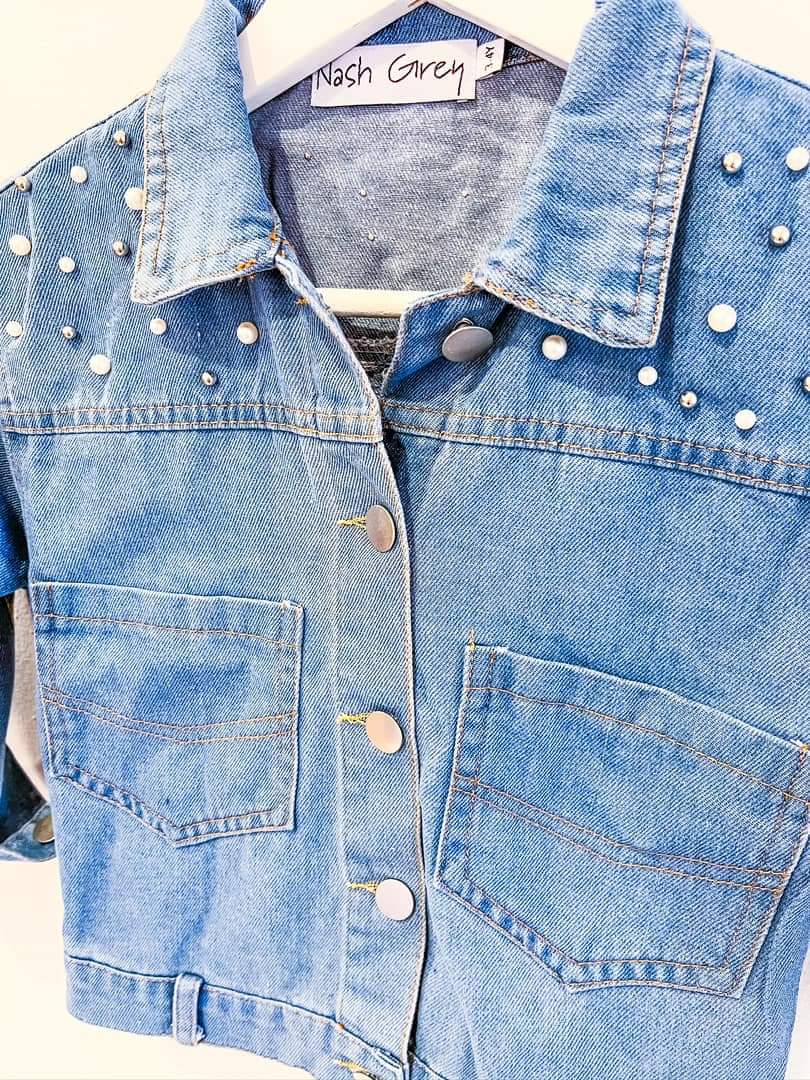 Kids Pearl Studded Denim Jacket