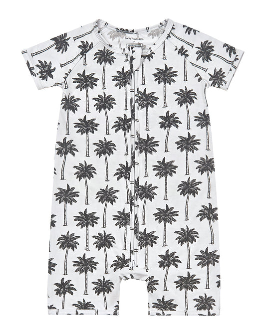 Bamboo Shorty Romper  | Palm Style White