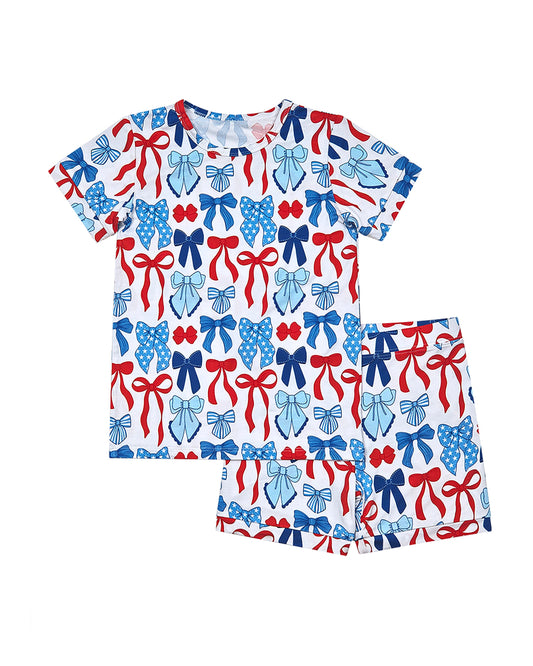 Bamboo Shorts Set | Red-White & Bows