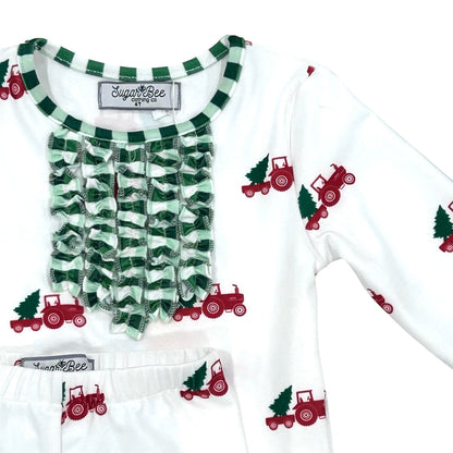 Oh What Fun Holiday Collection| Ruffled Christmas Tractor Buttflap Jammies