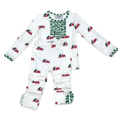 Oh What Fun Holiday Collection| Ruffled Christmas Tractor Buttflap Jammies
