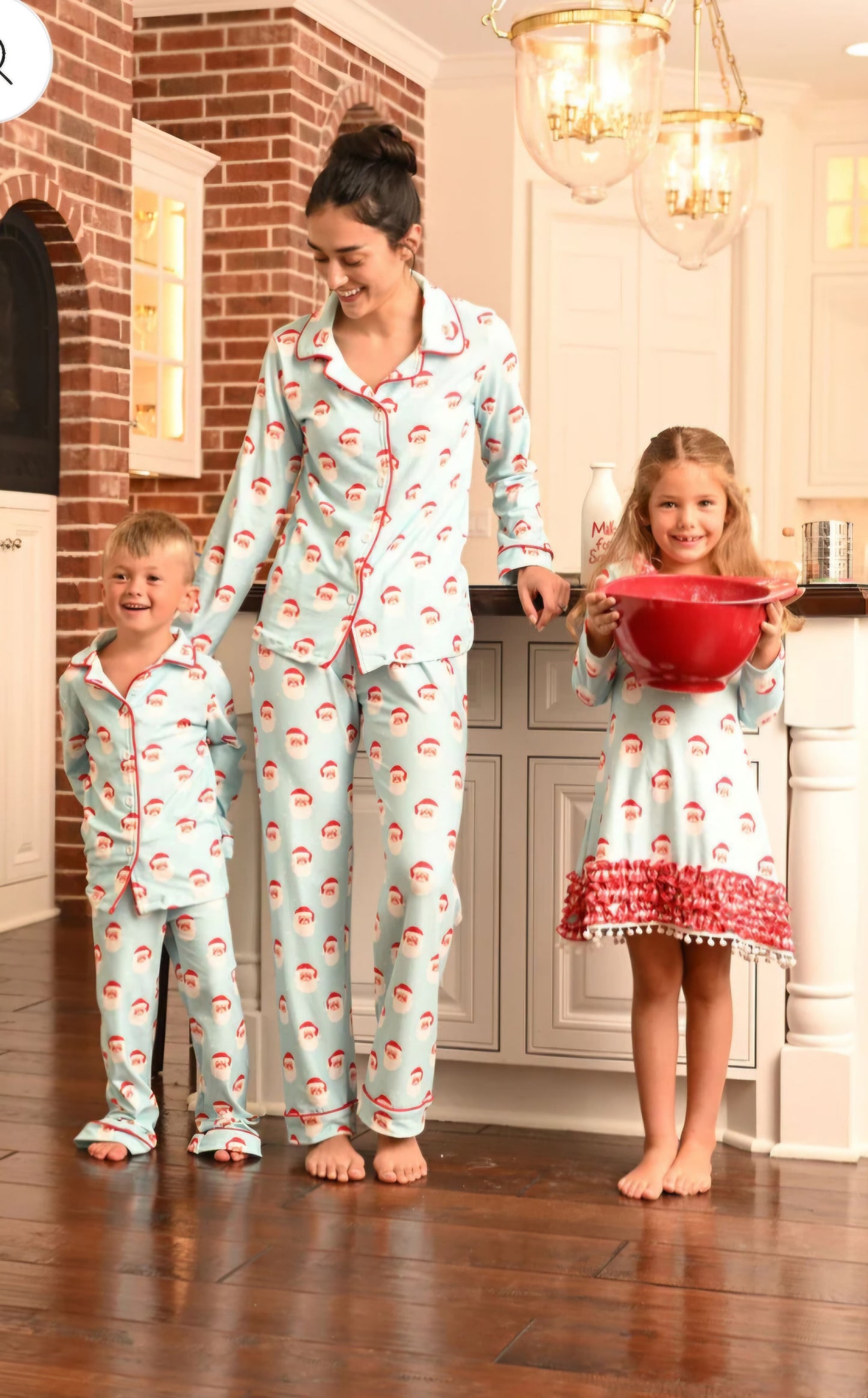 Oh What Fun Holiday Collection| Childrens Vintage Santa Button Down Jammies