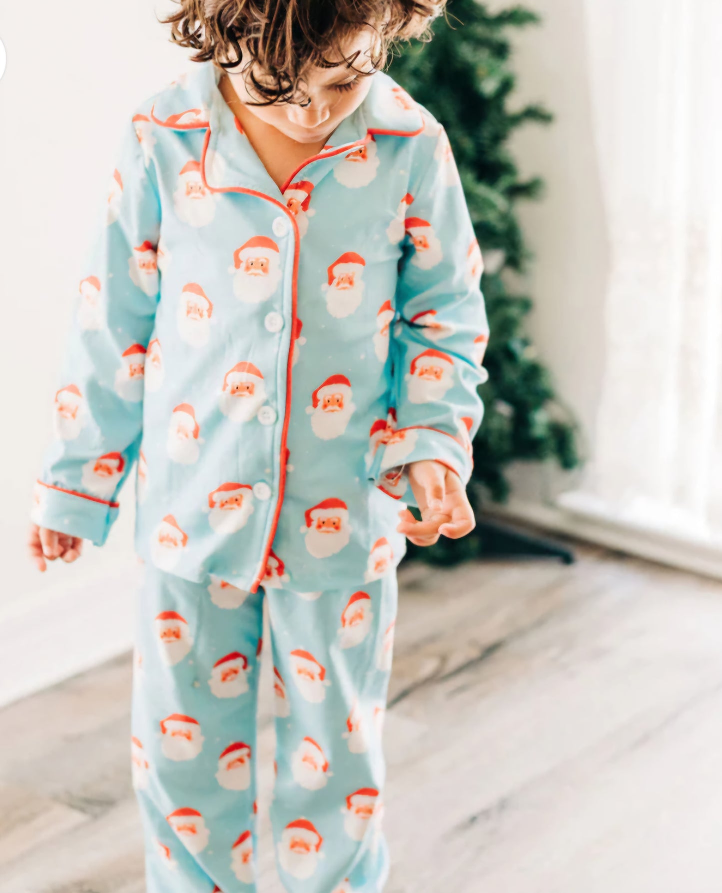 Oh What Fun Holiday Collection| Childrens Vintage Santa Button Down Jammies