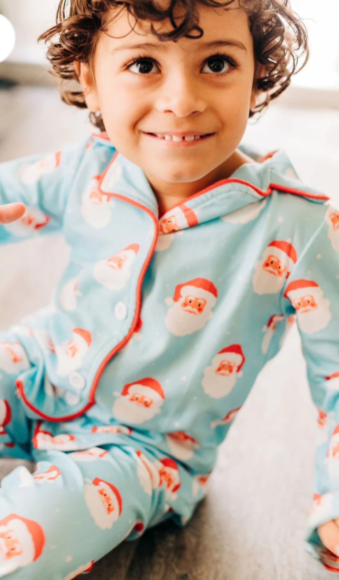 Oh What Fun Holiday Collection| Childrens Vintage Santa Button Down Jammies