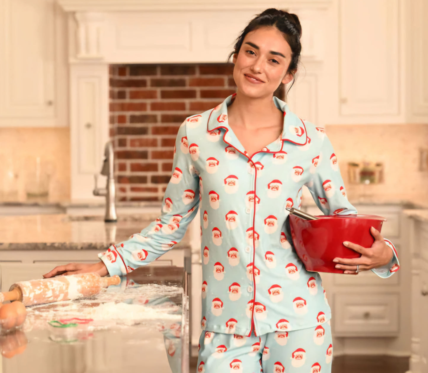 Oh What Fun Holiday Collection|  Adult Vintage Santa Button Down Jammies