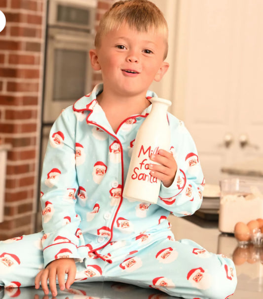 Oh What Fun Holiday Collection| Childrens Vintage Santa Button Down Jammies