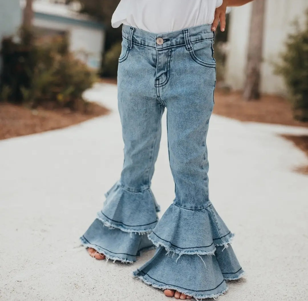 Light Denim Ruffle Pant