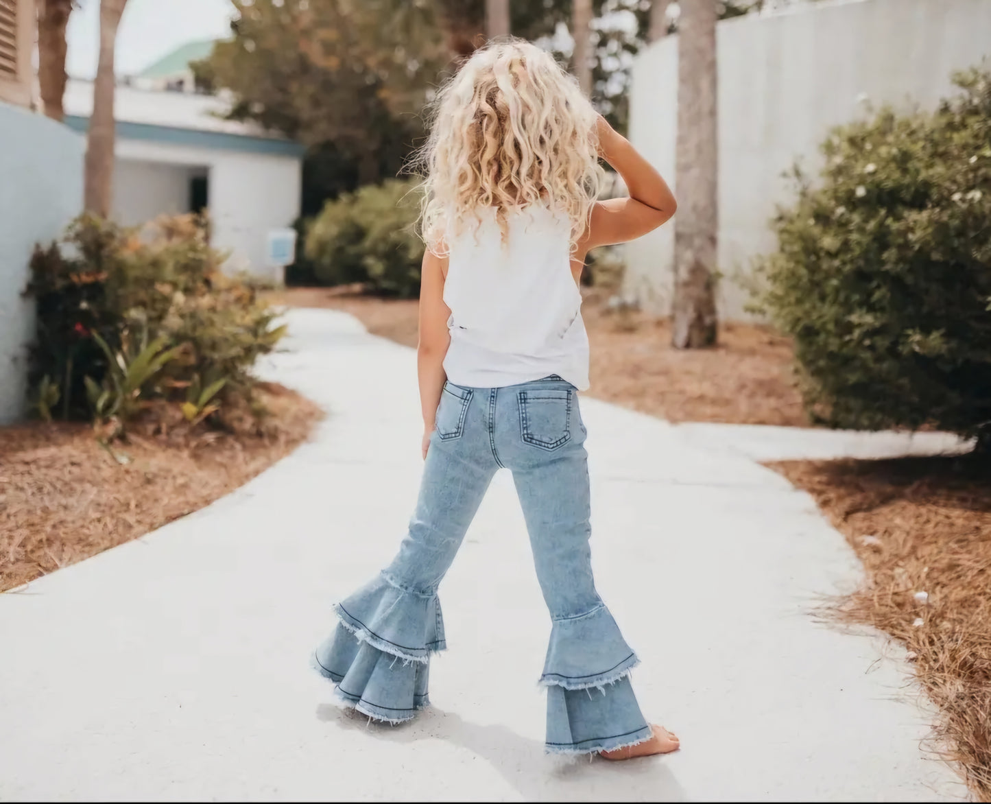 Light Denim Ruffle Pant