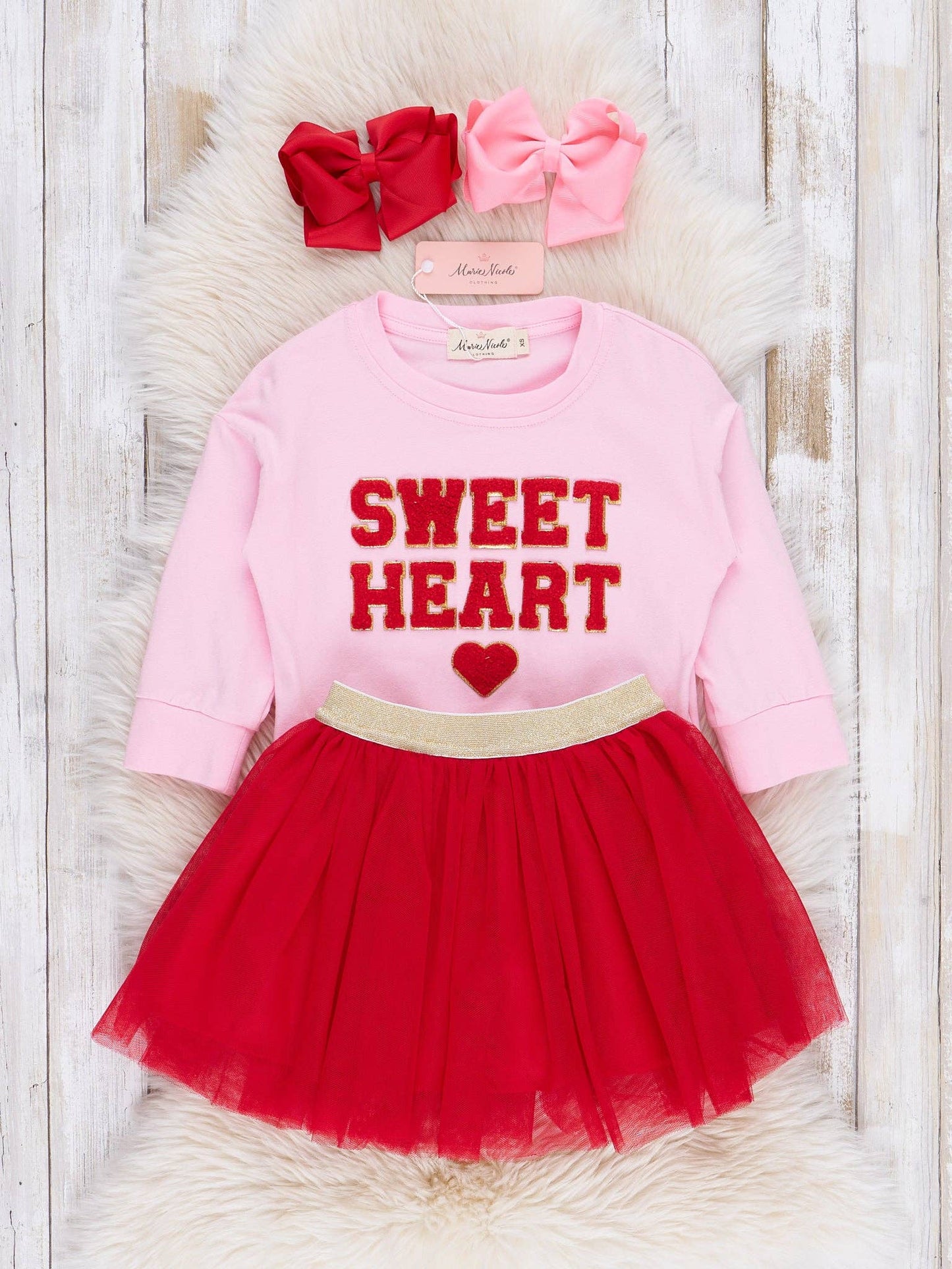 Pink & Red Sweet Heart Outfit w/ Tulle Skirt: L(4yrs)