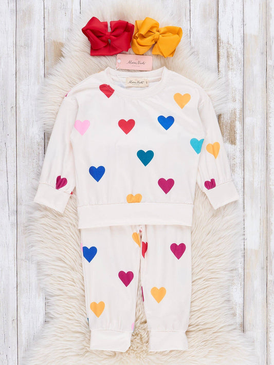 Cream Rainbow Hearts Outfit - Restocked!: XXXS(6/12mos)