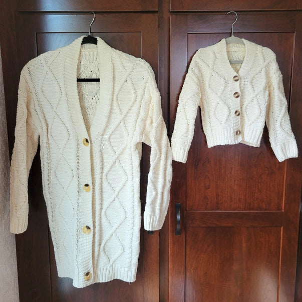 Mommy & Me Unisex Ivory Cable Knit Sweater