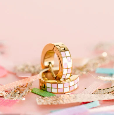 Pierced Co Pink Checkered Huggie