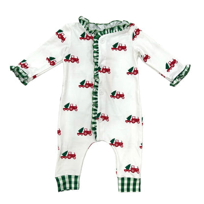 Oh What Fun Holiday Collection| Ruffled Christmas Tractor Buttflap Jammies