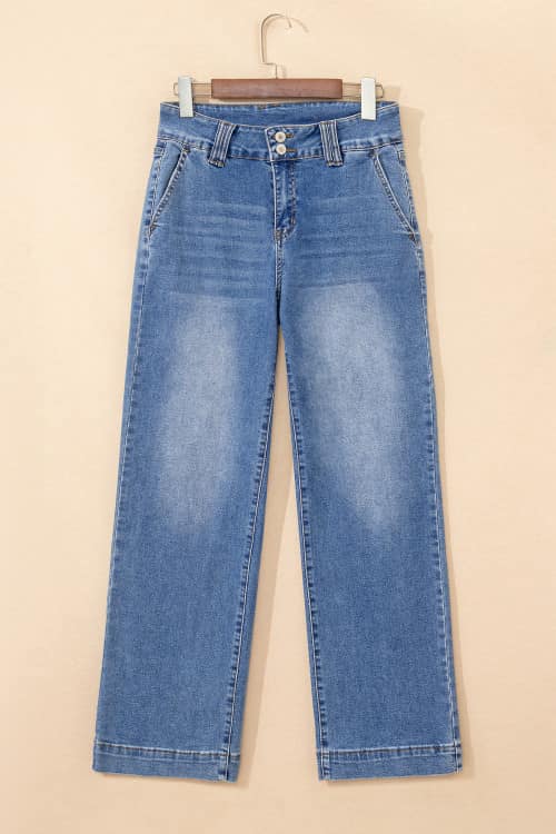 Double Button Fly Straight Jeans